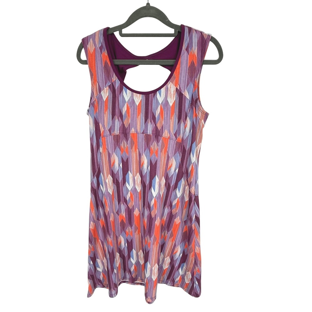 prAna Active Dress Womens Small Purple Geometric Print Excellent Keyhole Back‎